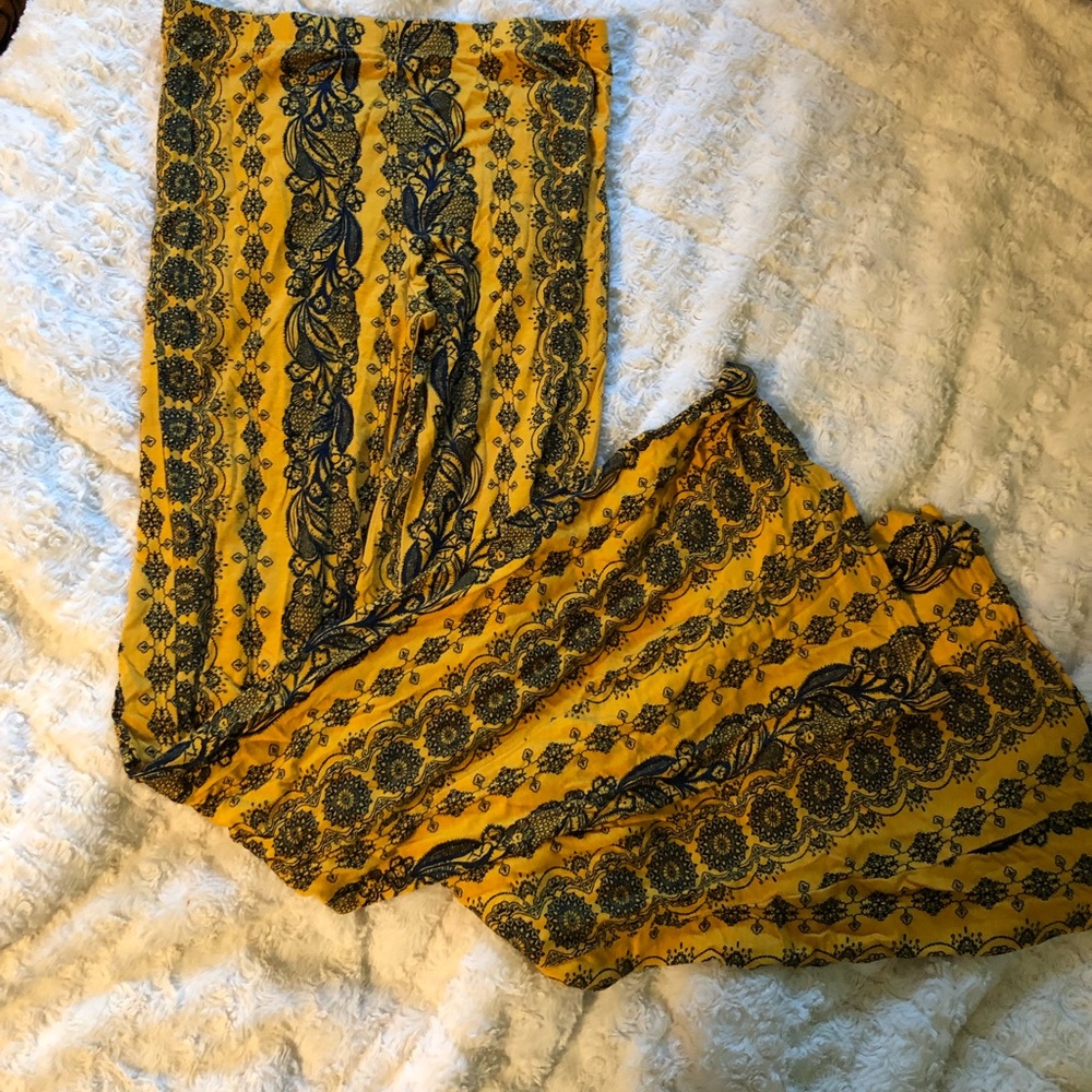Yellow paisley bell bottom flare pants